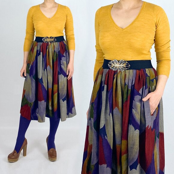 Wool Midi Skirt Multicolor Tulips - Picture 1 of 6